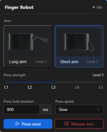 Finger Robot configuration options