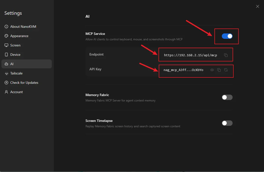 NanoKVM Go MCP enabled