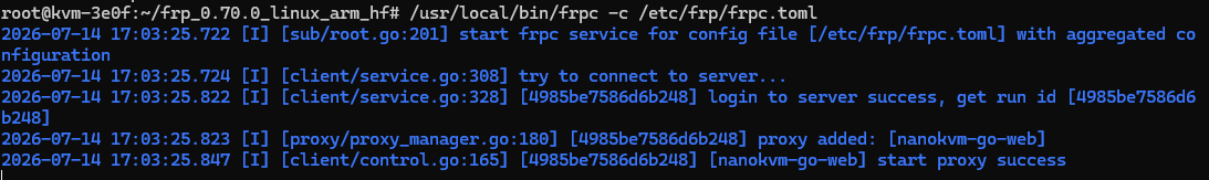 frpc connects to frps successfully