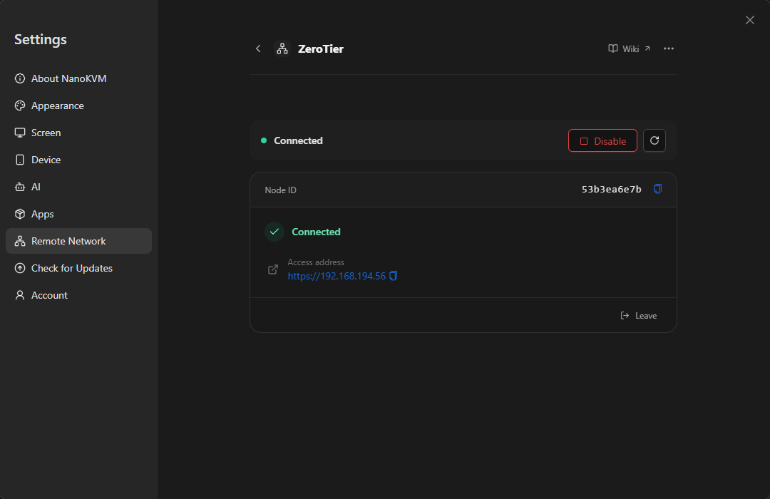 ZeroTier connected with an access address