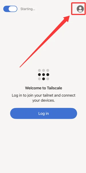 Open the account settings in the Tailscale iOS app