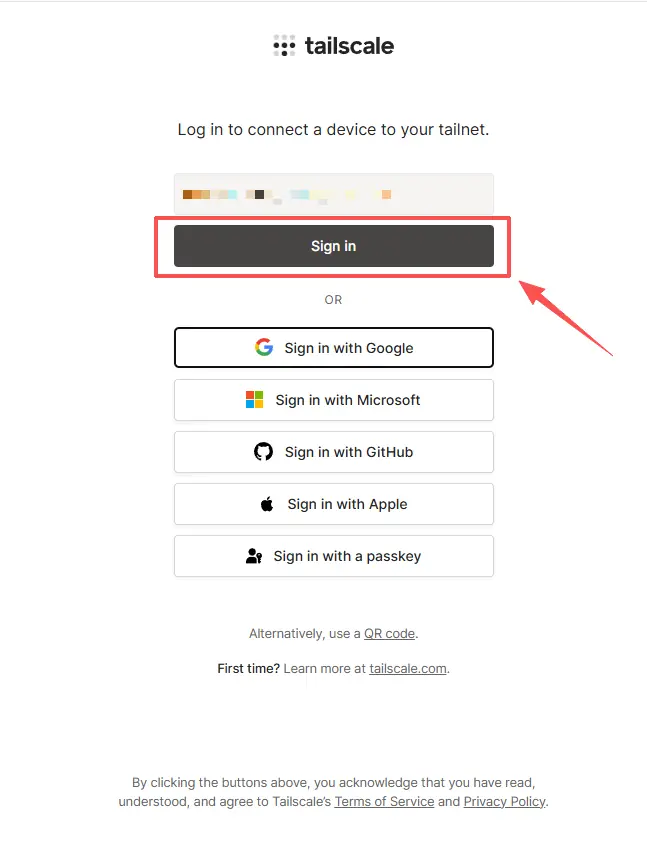 Select a Tailscale login method