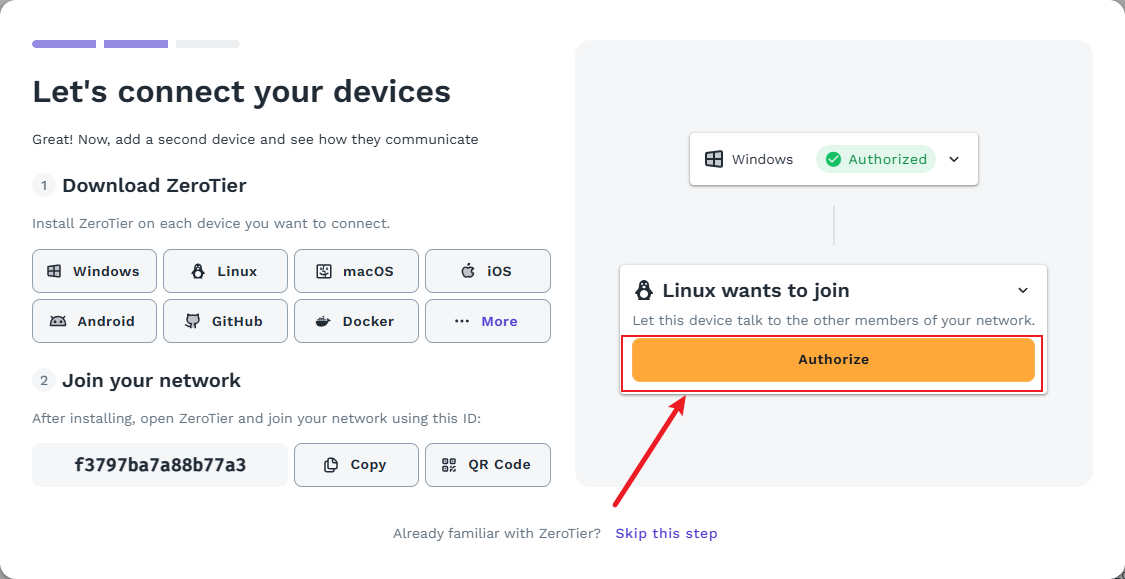 Authorize the NanoKVM Go node in ZeroTier Central