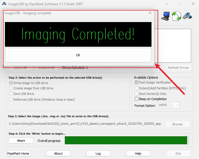 ImageUSB flashing complete