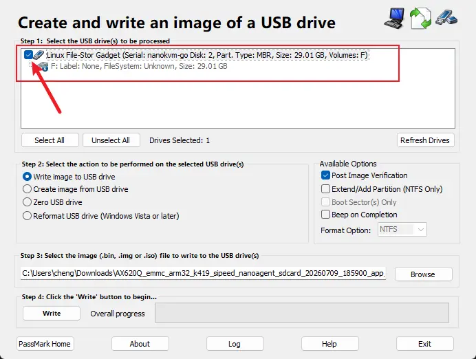 Select NanoKVM Go in ImageUSB