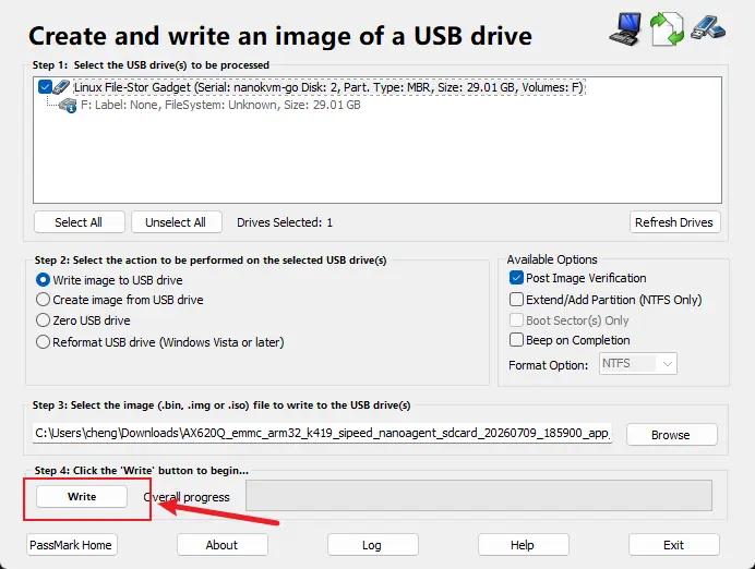 Click the ImageUSB write button