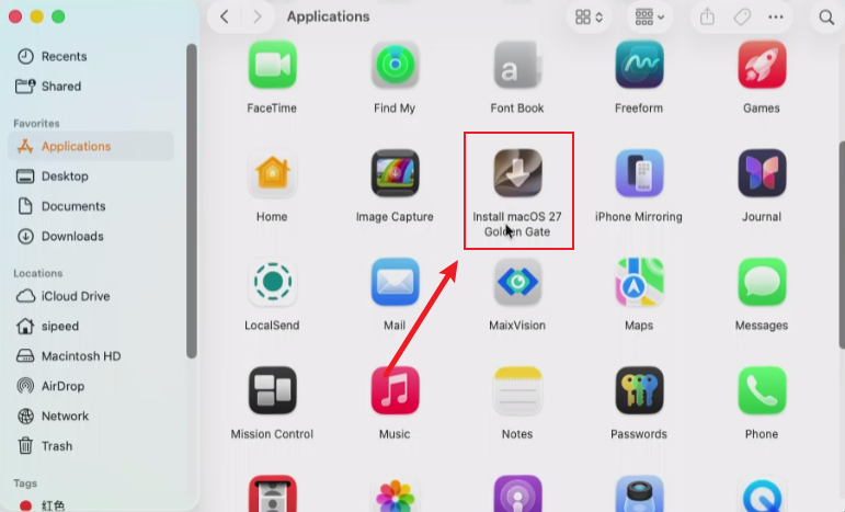 The downloaded macOS installer in Applications